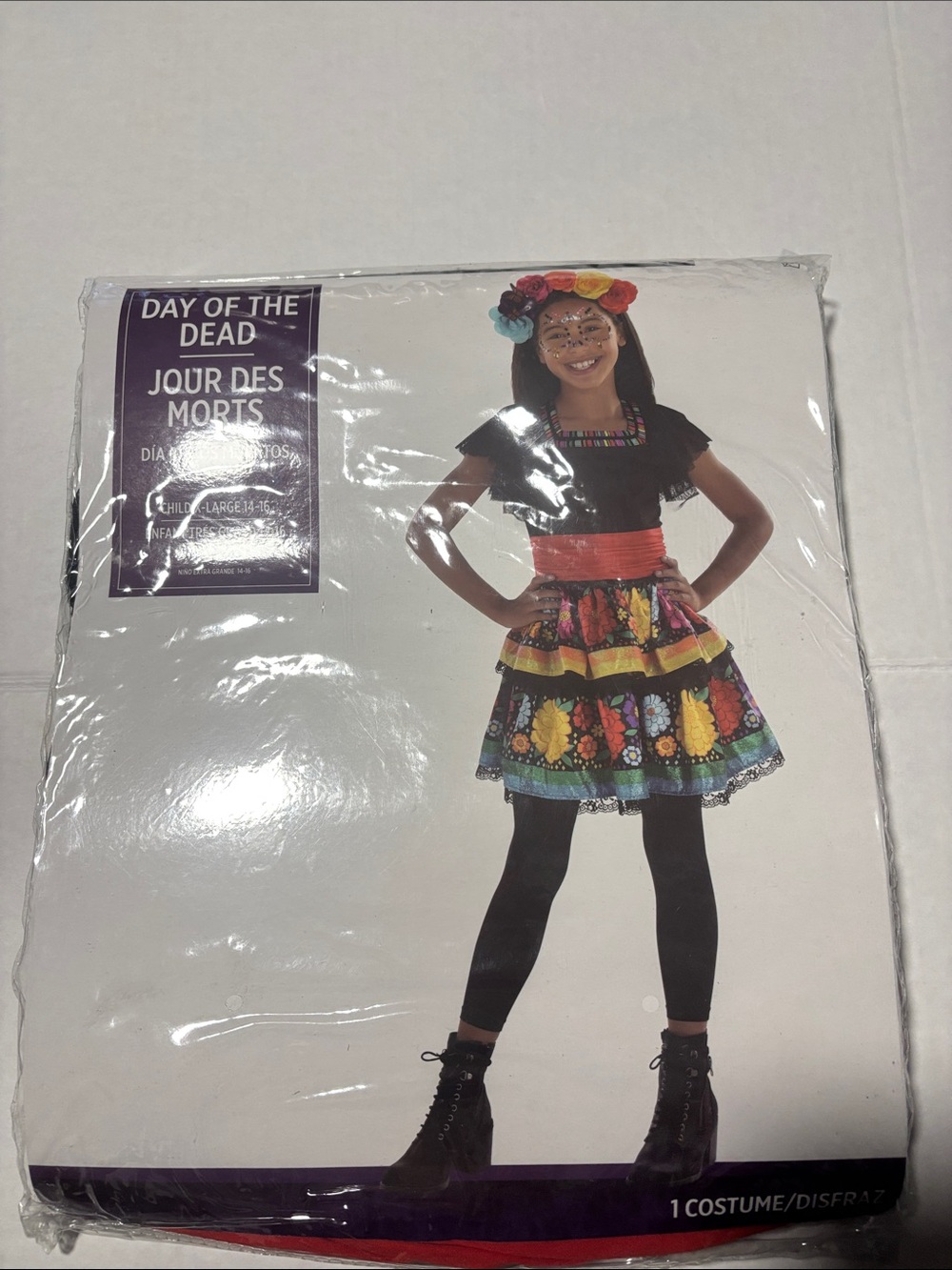 Day of the Dead Girls' Floral Skirt Costume - Black with Multicolor Accents